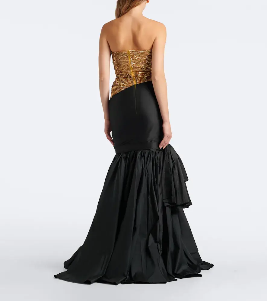 LA FUORI Là Fuori Gilded Geo draped sequined bustier gown | Thumbnail 4
