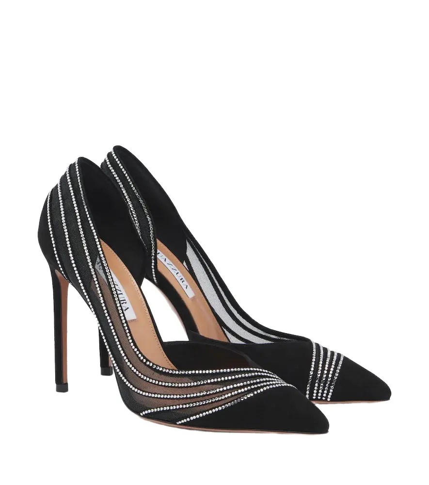 Aquazzura Dream Girl embellished mesh and suede pumps