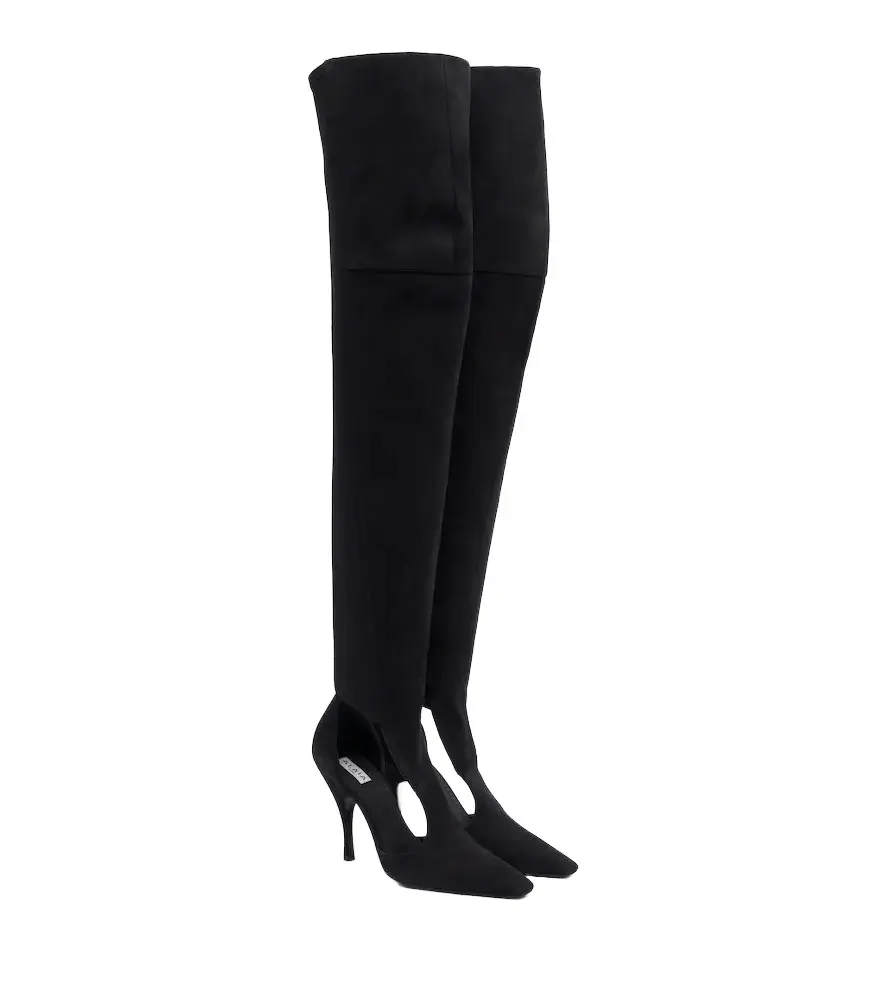 Alaïa Cutout suede-trimmed over-the-knee boots Alaïa Cutout suede-trimmed over-the-knee boots