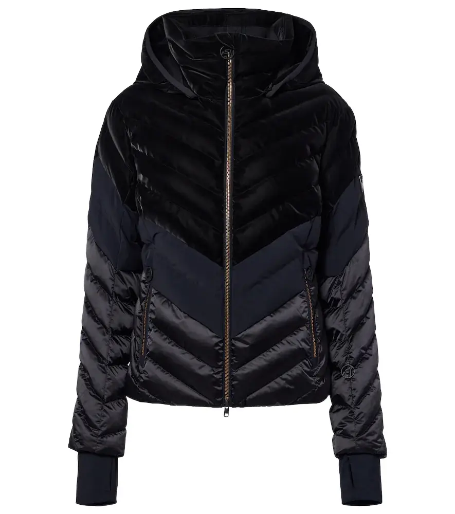 Kimberly hooded velvet ski jacket