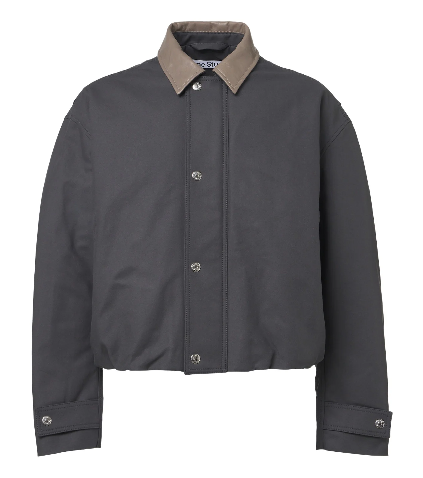 Leather-trimmed cropped cotton satin jacket Leather-trimmed cropped cotton satin jacket