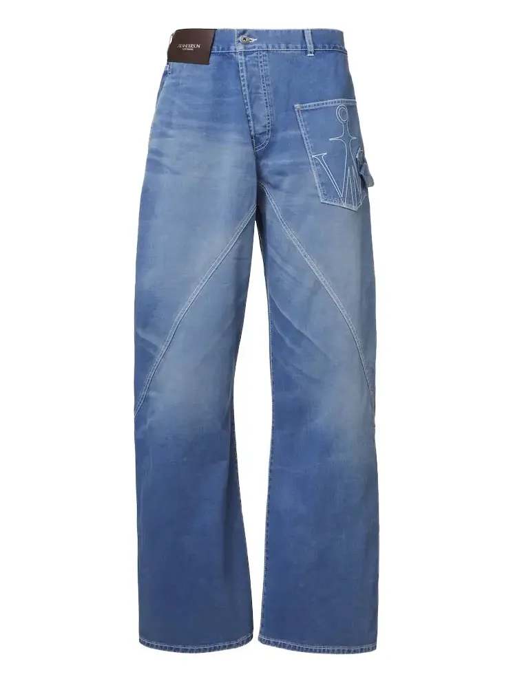 Twisted embroidered straight jeans