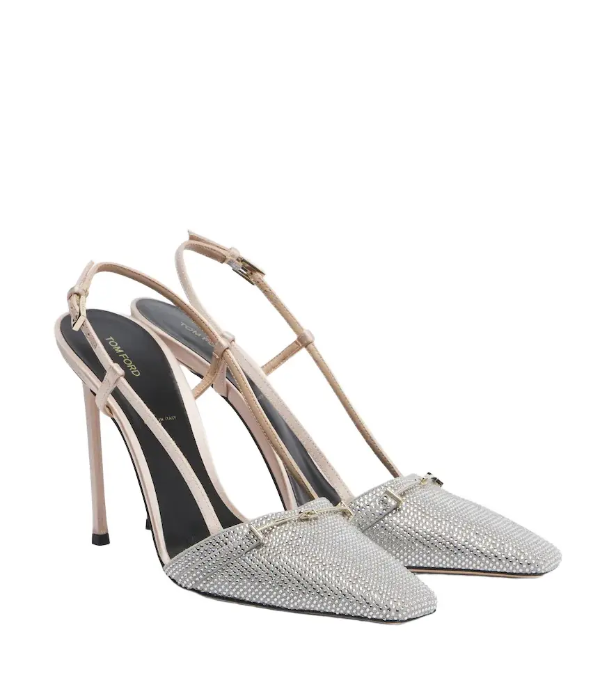 Arc embellished satin slingback pumps Arc embellished satin slingback pumps