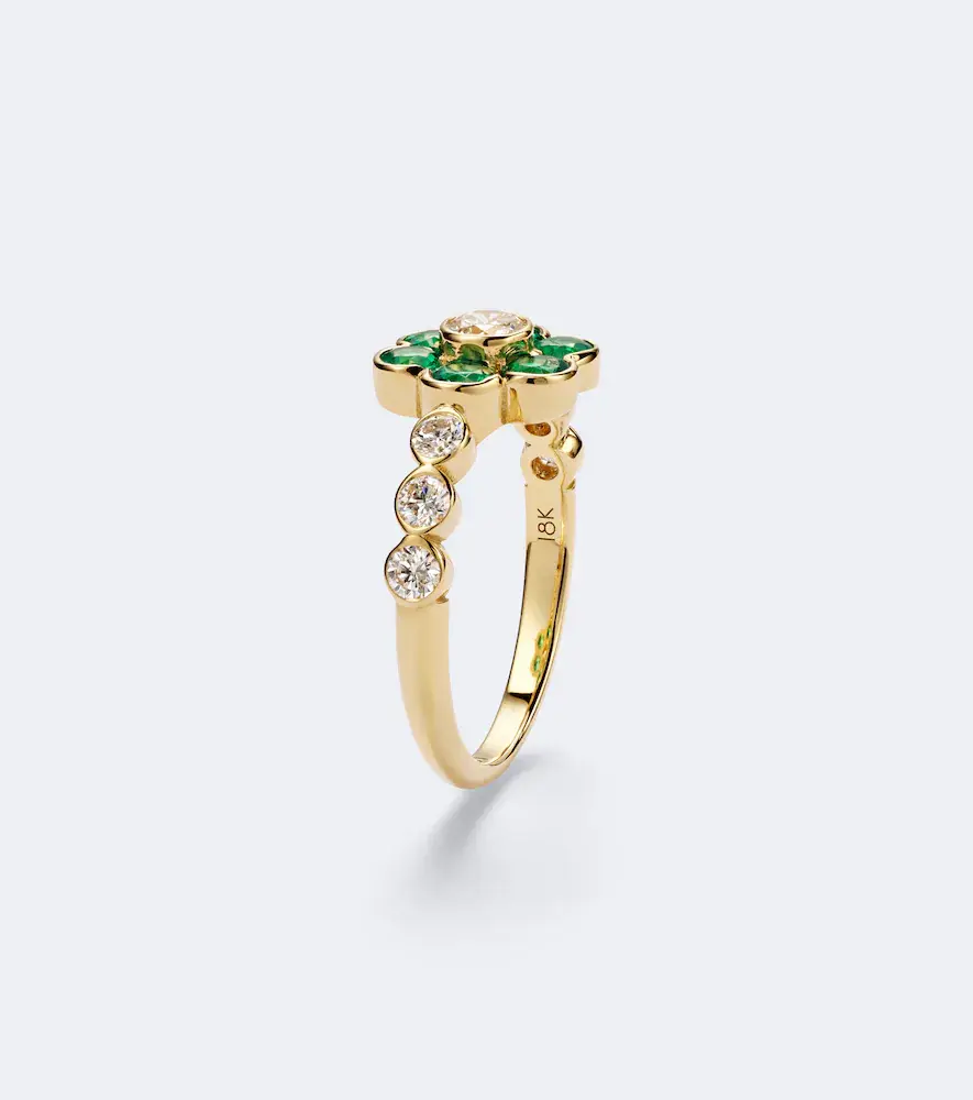 Anita Ko Flora 18kt gold ring with emeralds and diamonds | Thumbnail 2