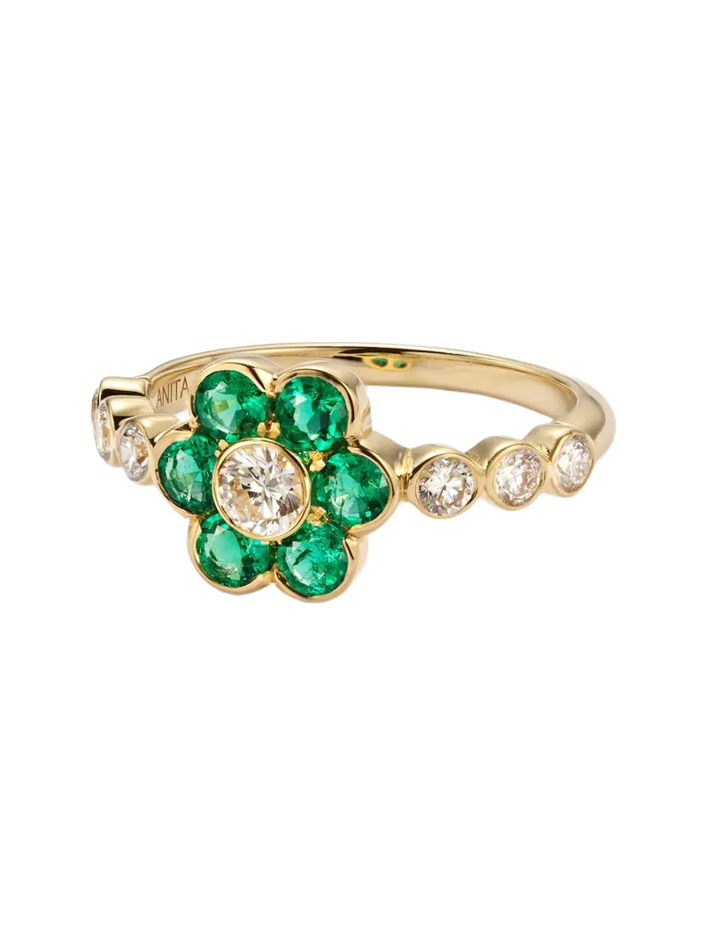Anita Ko Flora 18kt gold ring with emeralds and diamonds