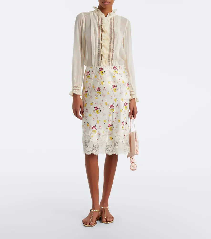 DÔEN Dôen Elowette lace-trimmed silk satin midi skirt | Thumbnail 3 DÔEN Dôen Elowette lace-trimmed silk satin midi skirt | Thumbnail 3