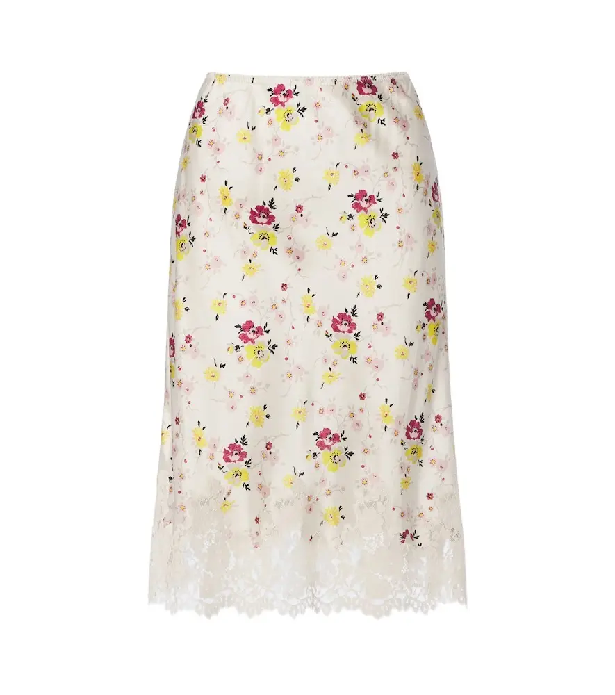 DÔEN Dôen Elowette lace-trimmed silk satin midi skirt