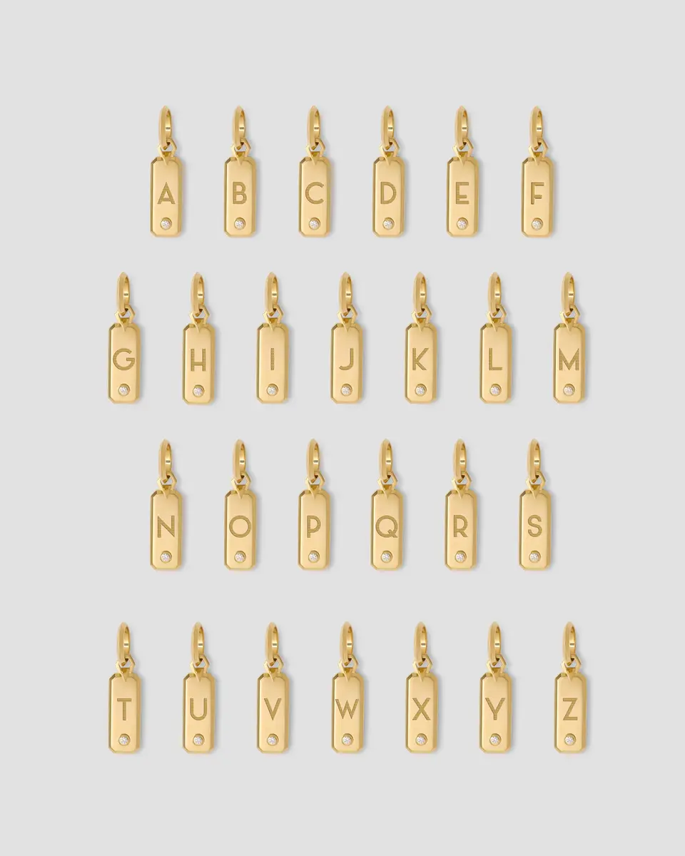 Jennifer Fisher Jennifer Fisher Minimal Block Letter Dog Tag in 18K Yellow Gold C | Thumbnail 2 Jennifer Fisher Jennifer Fisher Minimal Block Letter Dog Tag in 18K Yellow Gold C | Thumbnail 2