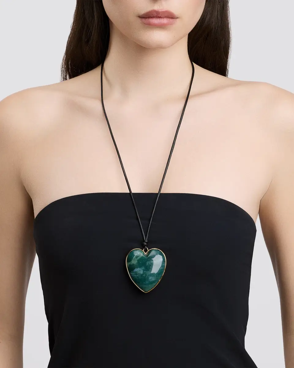 Jennifer Fisher Jennifer Fisher Semi-Precious Heart Leather Cord Necklace African Turquoise | Thumbnail 2 Jennifer Fisher Jennifer Fisher Semi-Precious Heart Leather Cord Necklace African Turquoise | Thumbnail 2