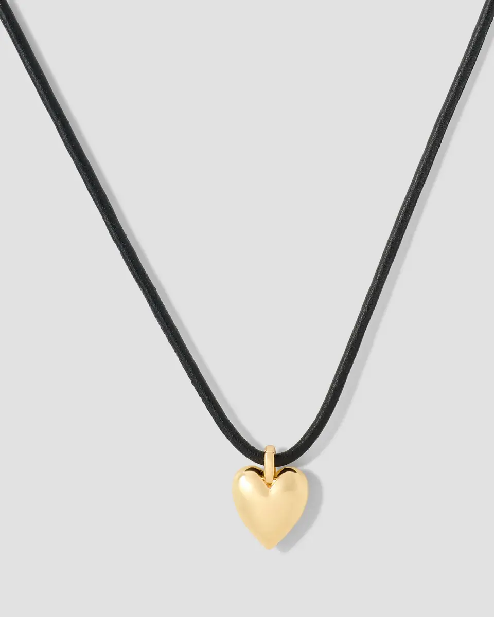 Jennifer Fisher Small Puffy Heart Leather Cord Necklace Gold Jennifer Fisher Small Puffy Heart Leather Cord Necklace Gold