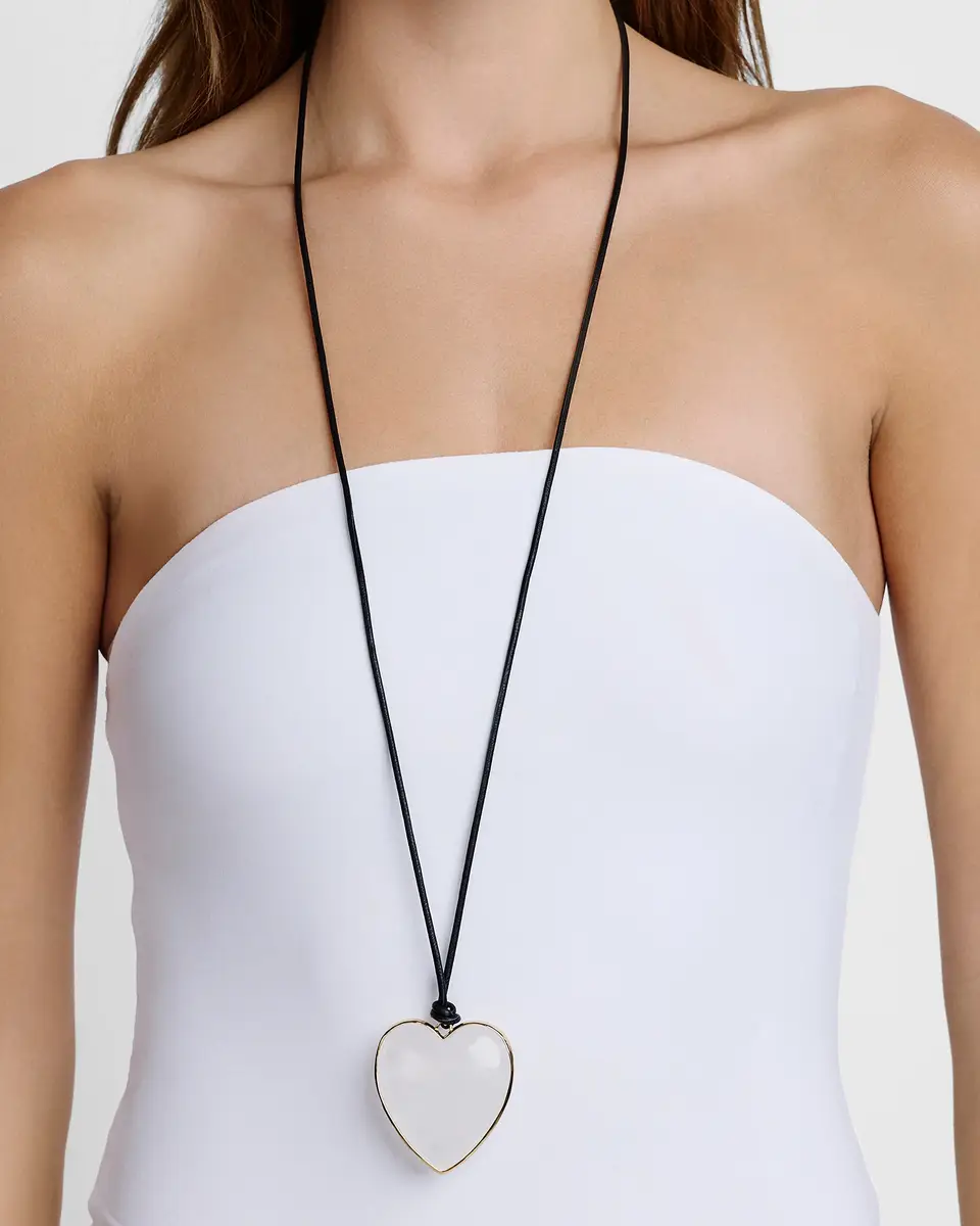 Jennifer Fisher Semi-Precious Heart Leather Cord Necklace Clear Quartz Jennifer Fisher Semi-Precious Heart Leather Cord Necklace Clear Quartz