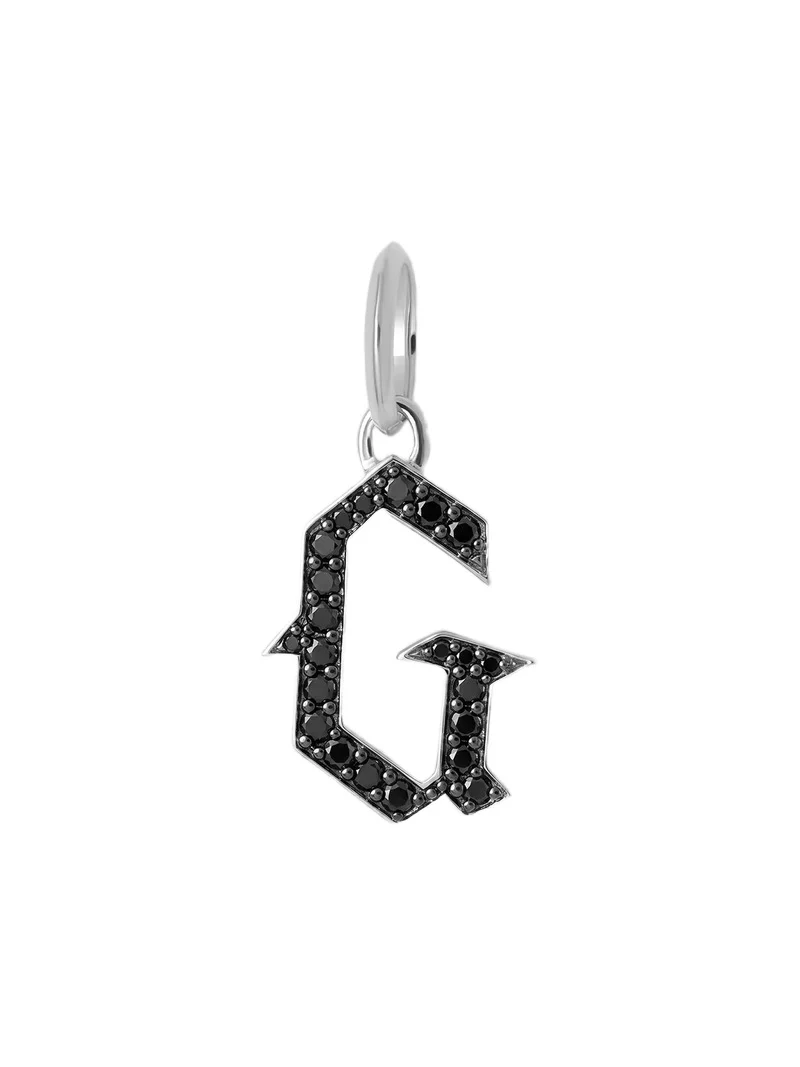 Jennifer Fisher Jennifer Fisher Capital Gothic Letter Charm with Pavé Black Diamonds 18K White Gold / G
