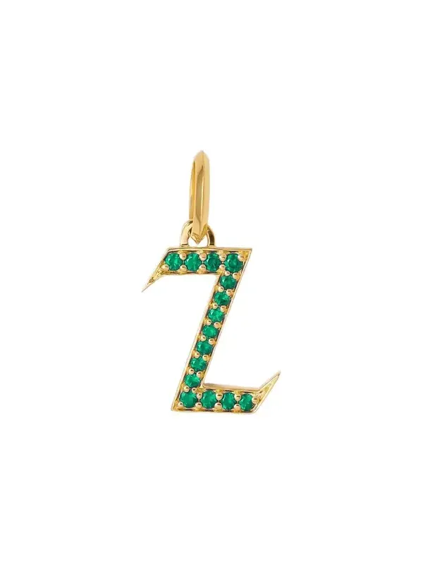 Jennifer Fisher Jennifer Fisher Capital Gothic Letter Charm with Pavé Gemstones Emerald / Z
