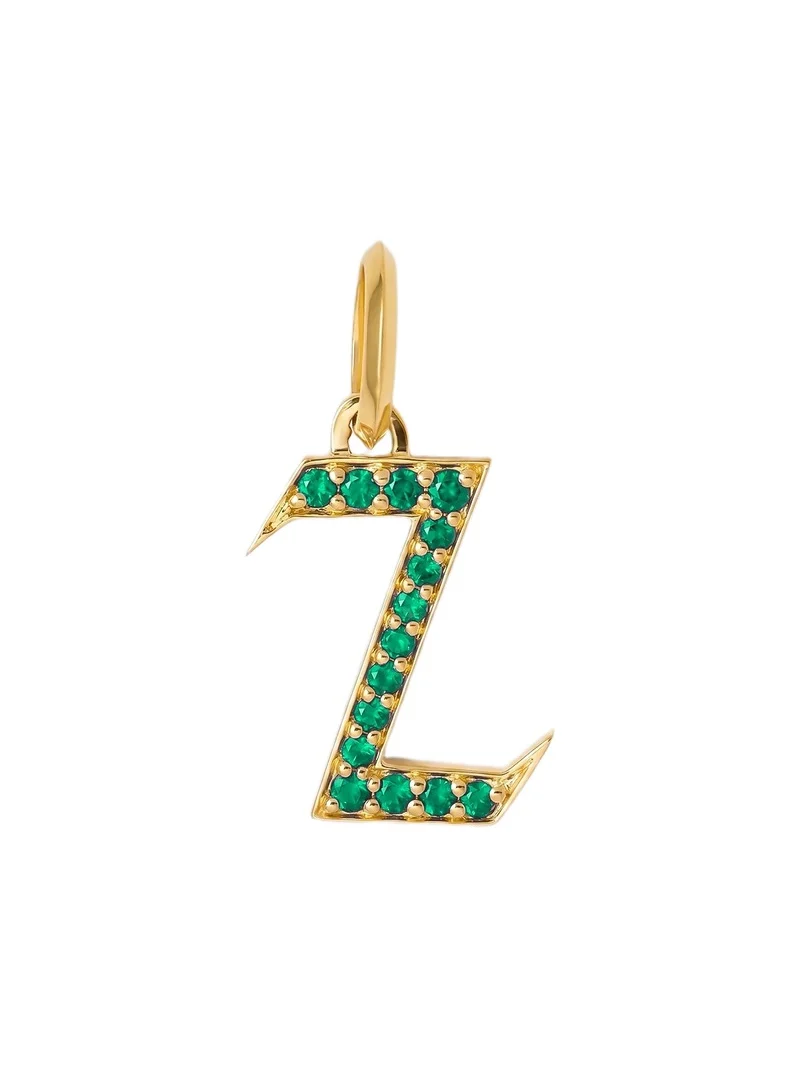 Jennifer Fisher Capital Gothic Letter Charm with Pavé Gemstones Emerald / Z