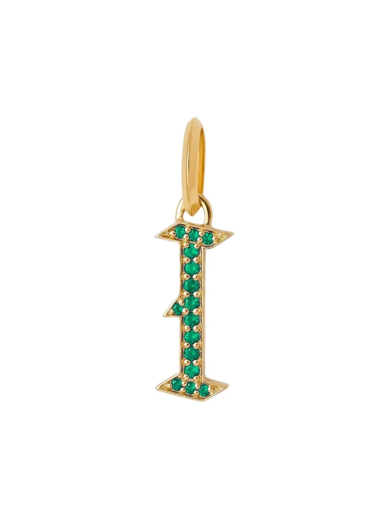 Jennifer Fisher Capital Gothic Letter Charm with Pavé Gemstones Emerald / I