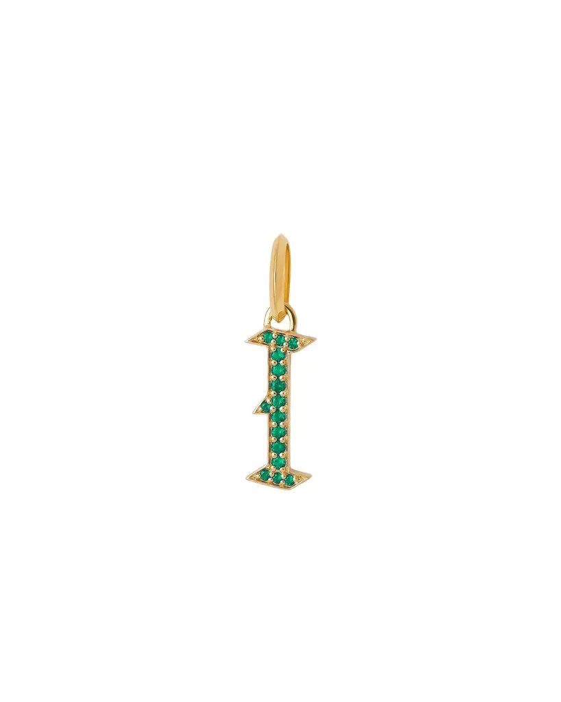 Jennifer Fisher Jennifer Fisher Capital Gothic Letter Charm with Pavé Gemstones Emerald / I
