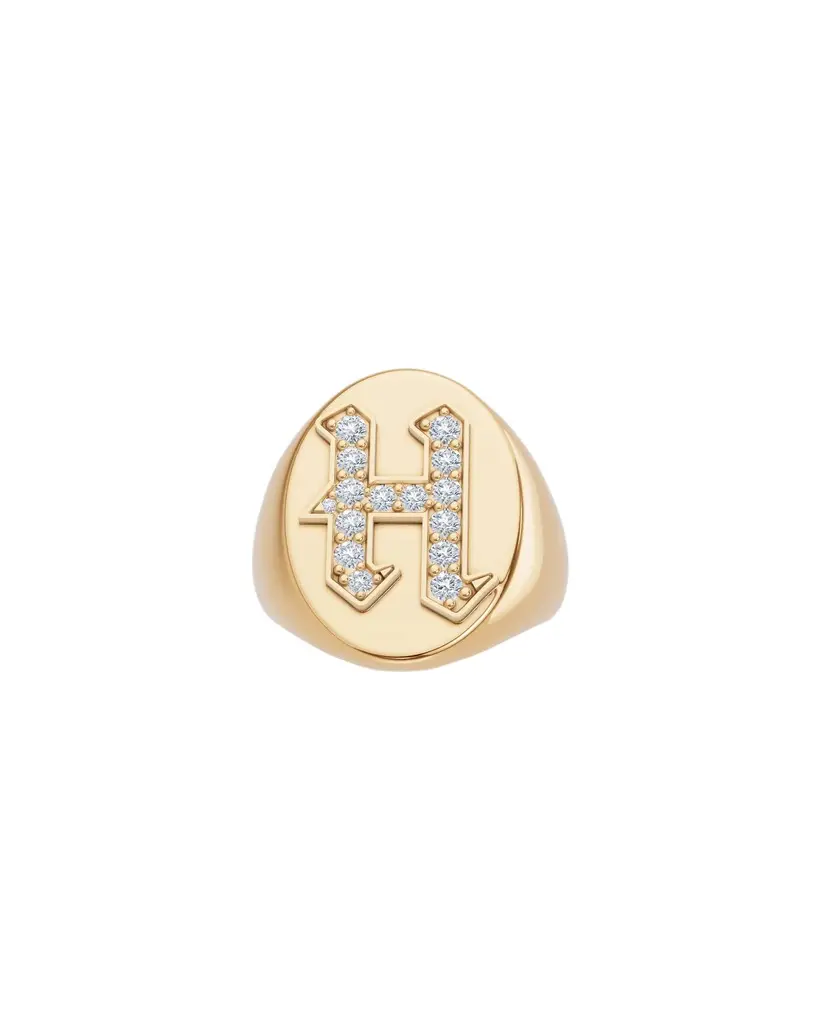 Jennifer Fisher Jennifer Fisher Large Signet Letter Ring with Diamonds in 18K