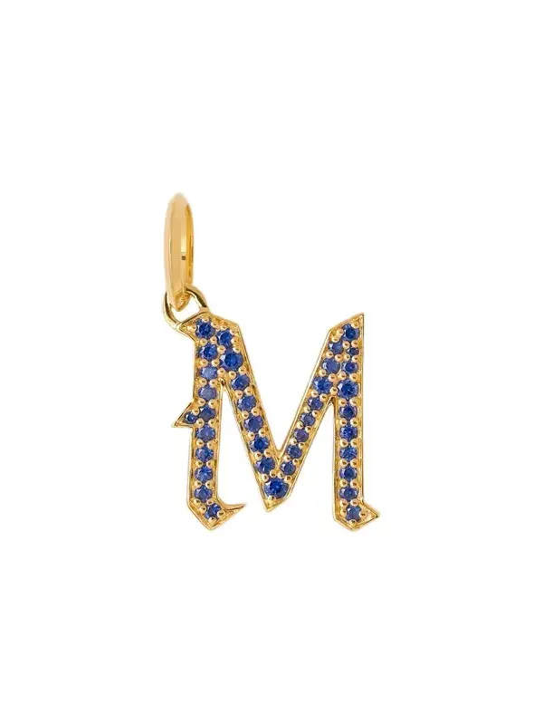 Jennifer Fisher Jennifer Fisher Capital Gothic Letter Charm with Pavé Gemstones Blue Sapphire / M