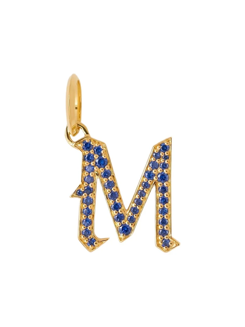 Jennifer Fisher Jennifer Fisher Capital Gothic Letter Charm with Pavé Gemstones Blue Sapphire / M