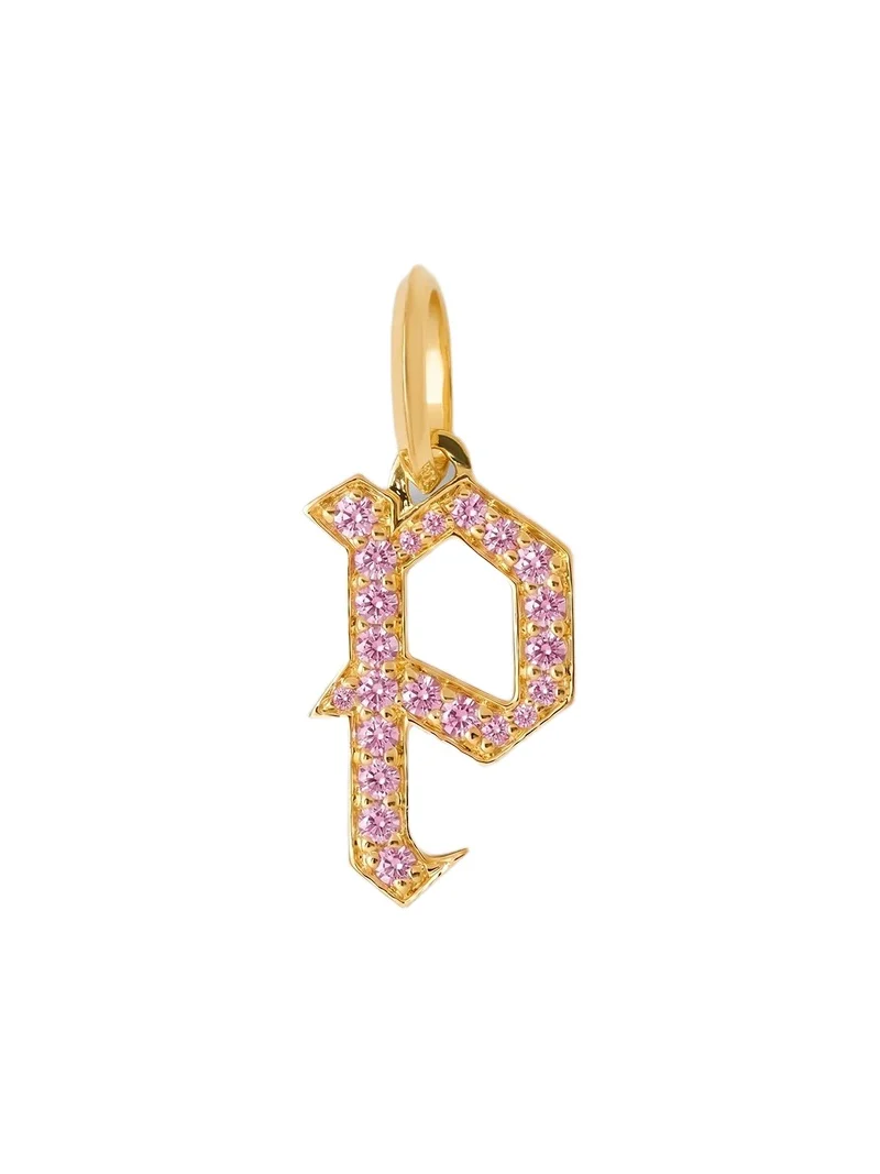 Jennifer Fisher Jennifer Fisher Capital Gothic Letter Charm with Pavé Gemstones Pink Sapphire / P