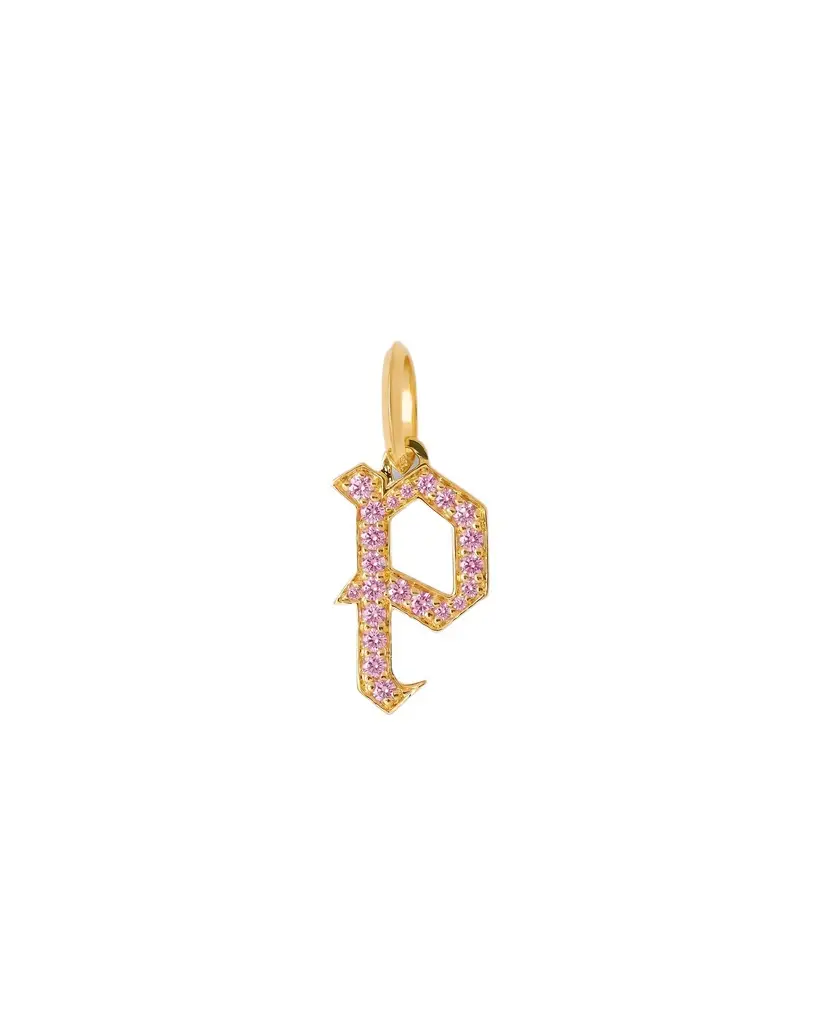 Jennifer Fisher Jennifer Fisher Capital Gothic Letter Charm with Pavé Gemstones Pink Sapphire / P