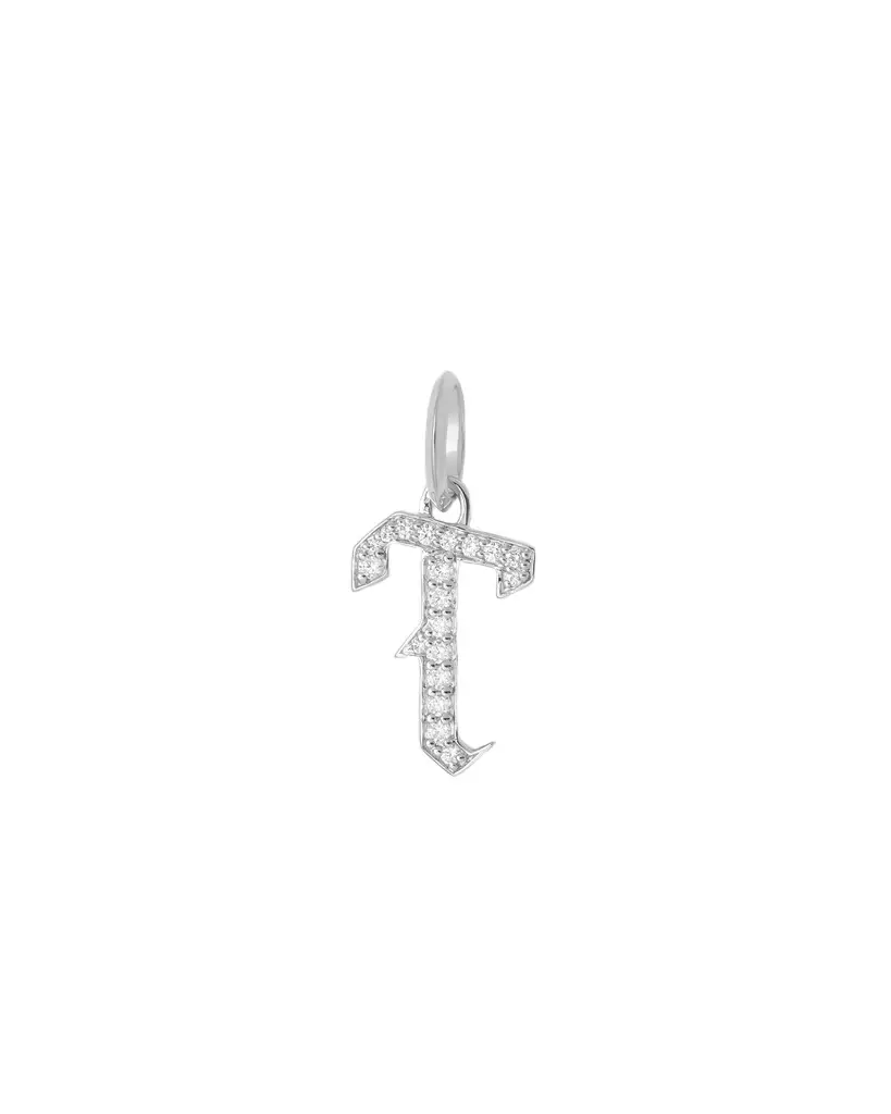 Jennifer Fisher Jennifer Fisher Capital Gothic Letter Charm with Pavé White Diamonds T / 18K White Gold