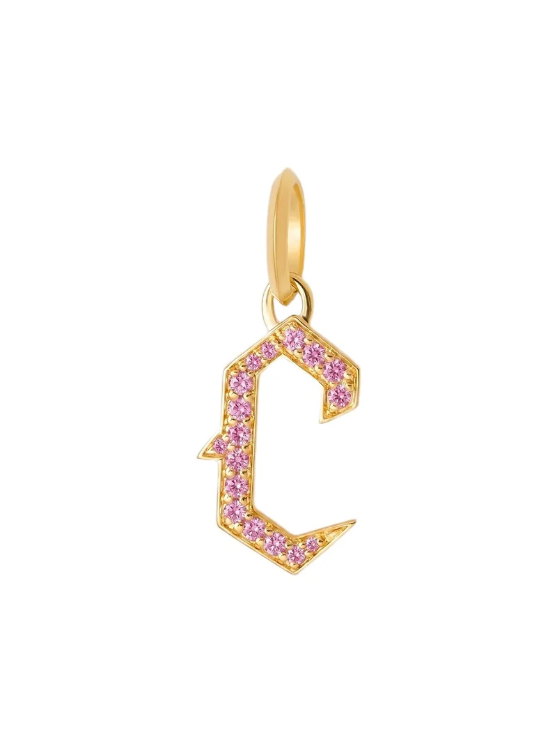 Jennifer Fisher Jennifer Fisher Capital Gothic Letter Charm with Pavé Gemstones Pink Sapphire / C