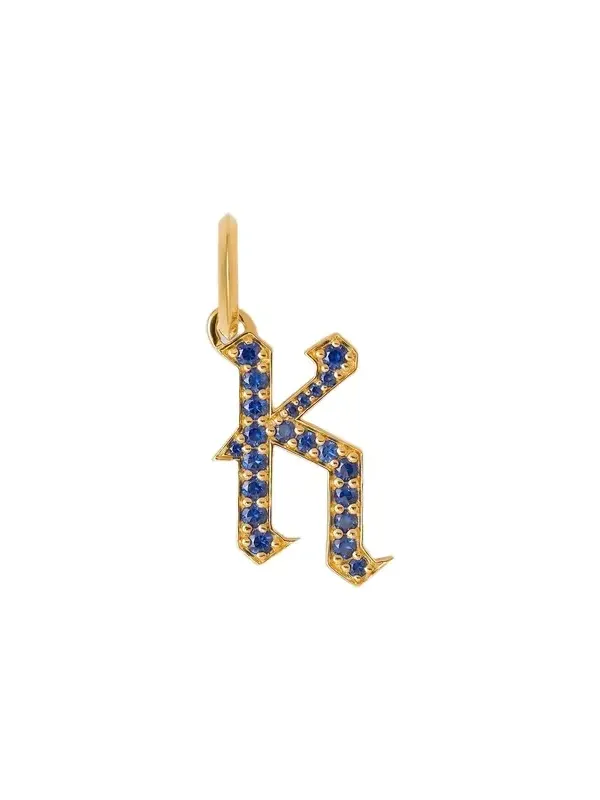 Jennifer Fisher Jennifer Fisher Capital Gothic Letter Charm with Pavé Gemstones Blue Sapphire / K