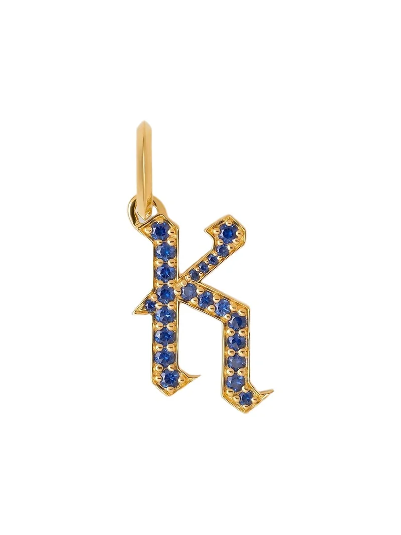 Jennifer Fisher Jennifer Fisher Capital Gothic Letter Charm with Pavé Gemstones Blue Sapphire / K