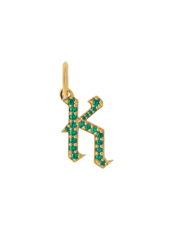 Jennifer Fisher Jennifer Fisher Capital Gothic Letter Charm with Pavé Gemstones Emerald / K