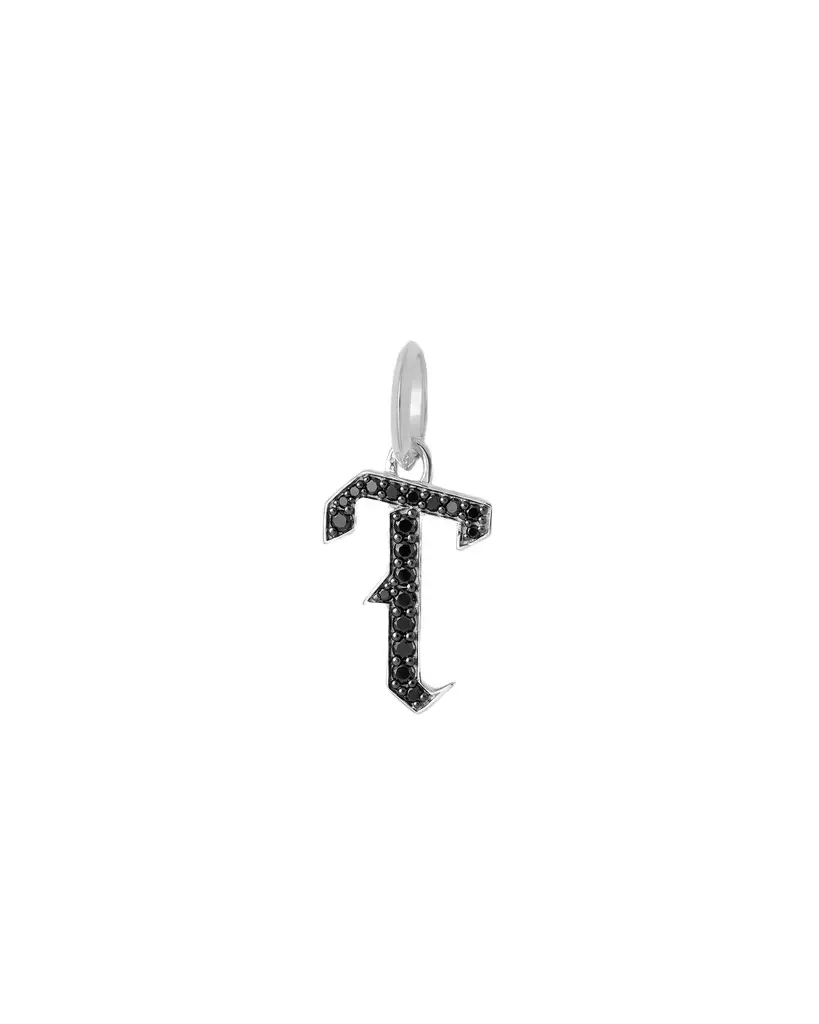 Jennifer Fisher Jennifer Fisher Capital Gothic Letter Charm with Pavé Black Diamonds 18K White Gold / T