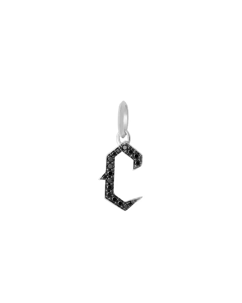 Jennifer Fisher Jennifer Fisher Capital Gothic Letter Charm with Pavé Black Diamonds 18K White Gold / C