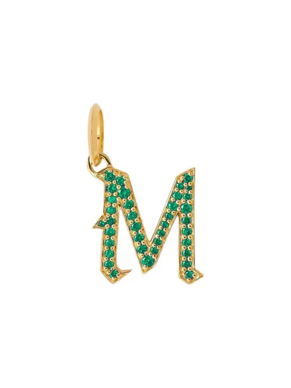 Jennifer Fisher Jennifer Fisher Capital Gothic Letter Charm with Pavé Gemstones Emerald / M