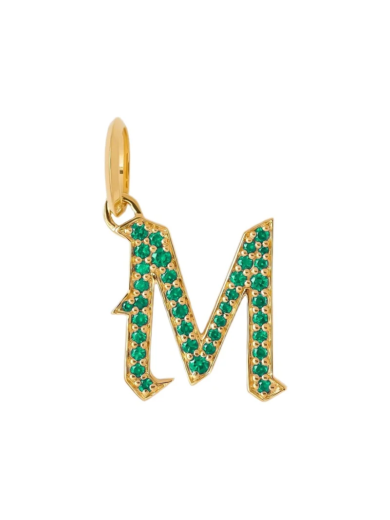 Jennifer Fisher Jennifer Fisher Capital Gothic Letter Charm with Pavé Gemstones Emerald / M