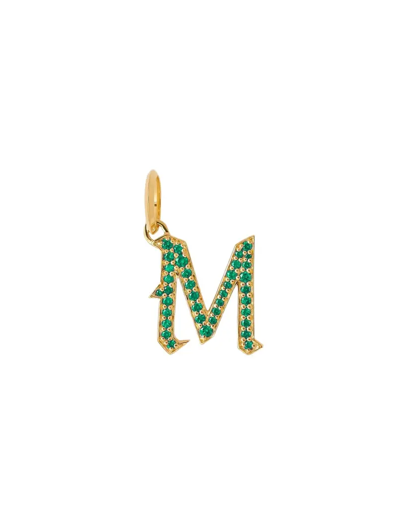 Jennifer Fisher Jennifer Fisher Capital Gothic Letter Charm with Pavé Gemstones Emerald / M