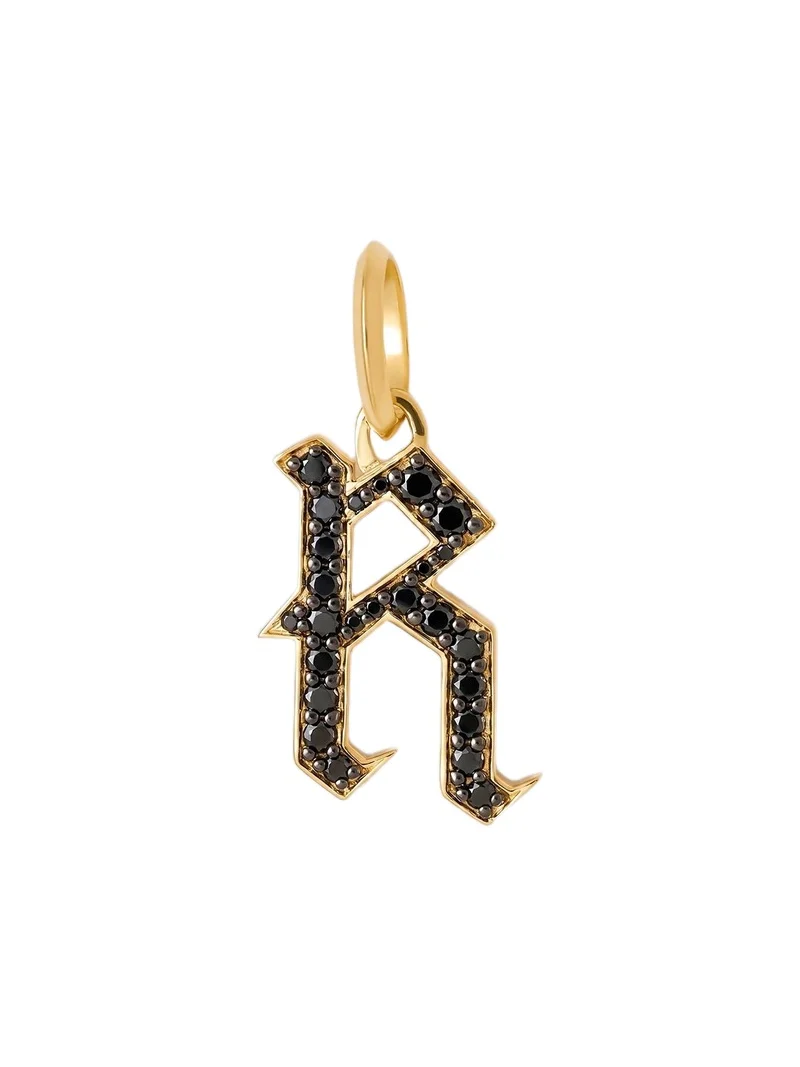 Jennifer Fisher Capital Gothic Letter Charm with Pavé Black Diamonds 18K Yellow Gold / R