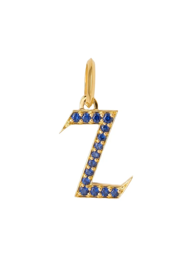 Jennifer Fisher Capital Gothic Letter Charm with Pavé Gemstones Blue Sapphire / Z