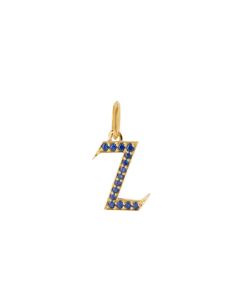 Jennifer Fisher Jennifer Fisher Capital Gothic Letter Charm with Pavé Gemstones Blue Sapphire / Z