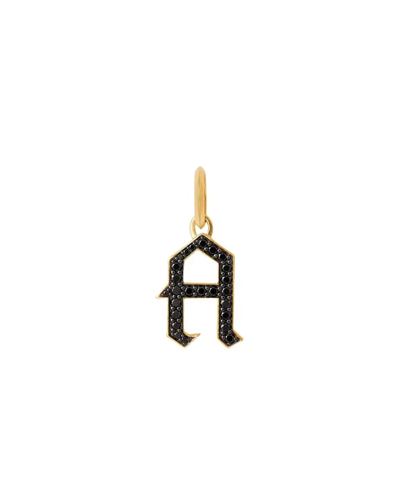Jennifer Fisher Jennifer Fisher Capital Gothic Letter Charm with Pavé Black Diamonds 18K Yellow Gold / A