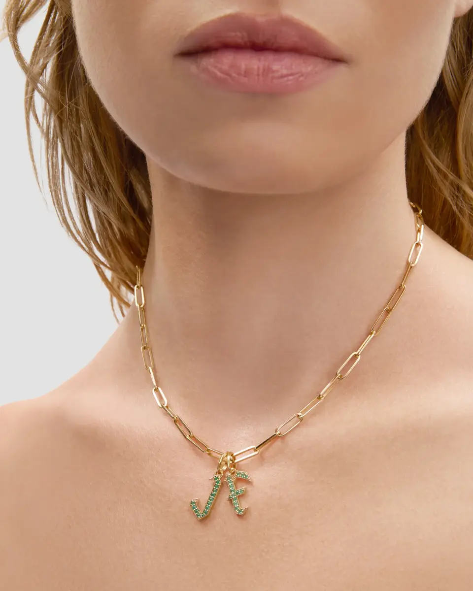 Jennifer Fisher Jennifer Fisher Capital Gothic Letter Charm with Pavé Gemstones Blue Sapphire / X | Thumbnail 2