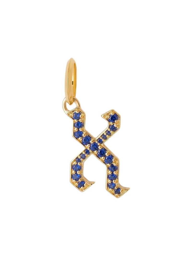 Jennifer Fisher Jennifer Fisher Capital Gothic Letter Charm with Pavé Gemstones Blue Sapphire / X