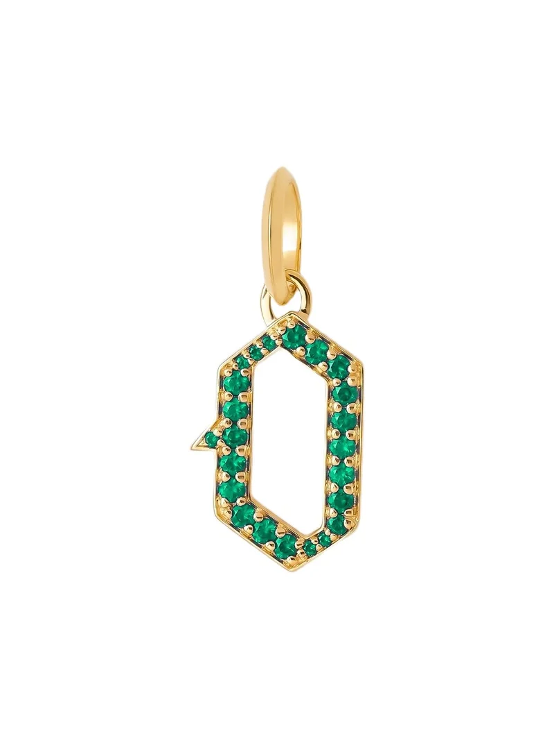 Jennifer Fisher Capital Gothic Letter Charm with Pavé Gemstones Emerald / O