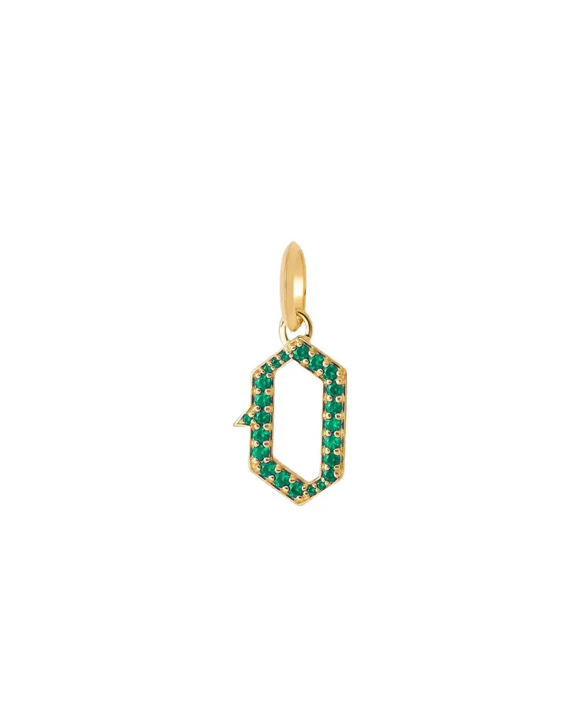 Jennifer Fisher Jennifer Fisher Capital Gothic Letter Charm with Pavé Gemstones Emerald / O