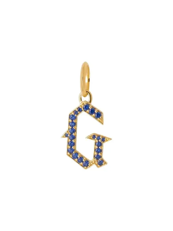 Jennifer Fisher Jennifer Fisher Capital Gothic Letter Charm with Pavé Gemstones Blue Sapphire / G