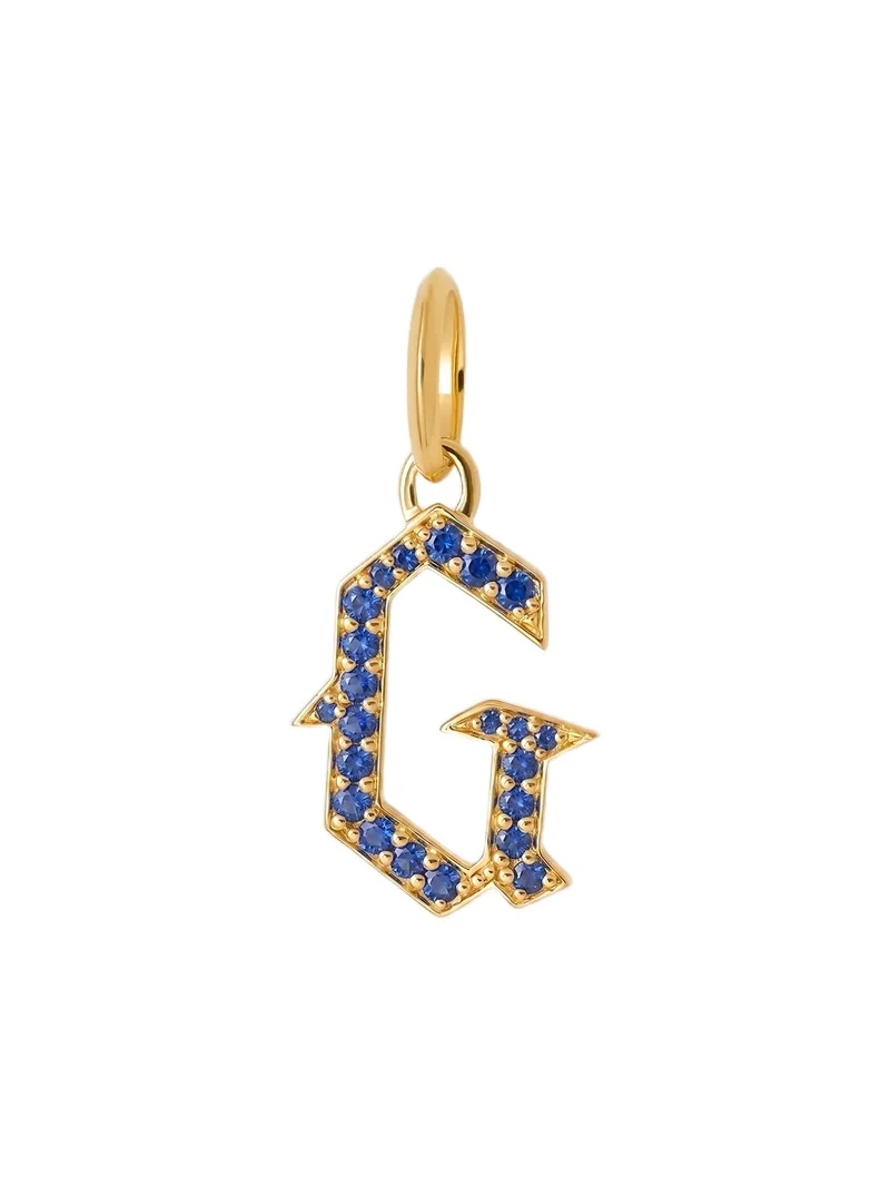 Jennifer Fisher Jennifer Fisher Capital Gothic Letter Charm with Pavé Gemstones Blue Sapphire / G