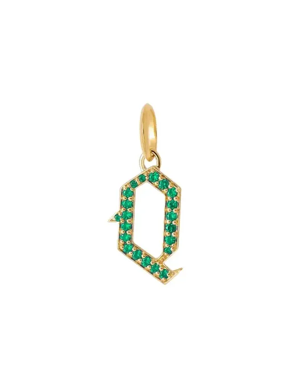 Jennifer Fisher Jennifer Fisher Capital Gothic Letter Charm with Pavé Gemstones Emerald / Q
