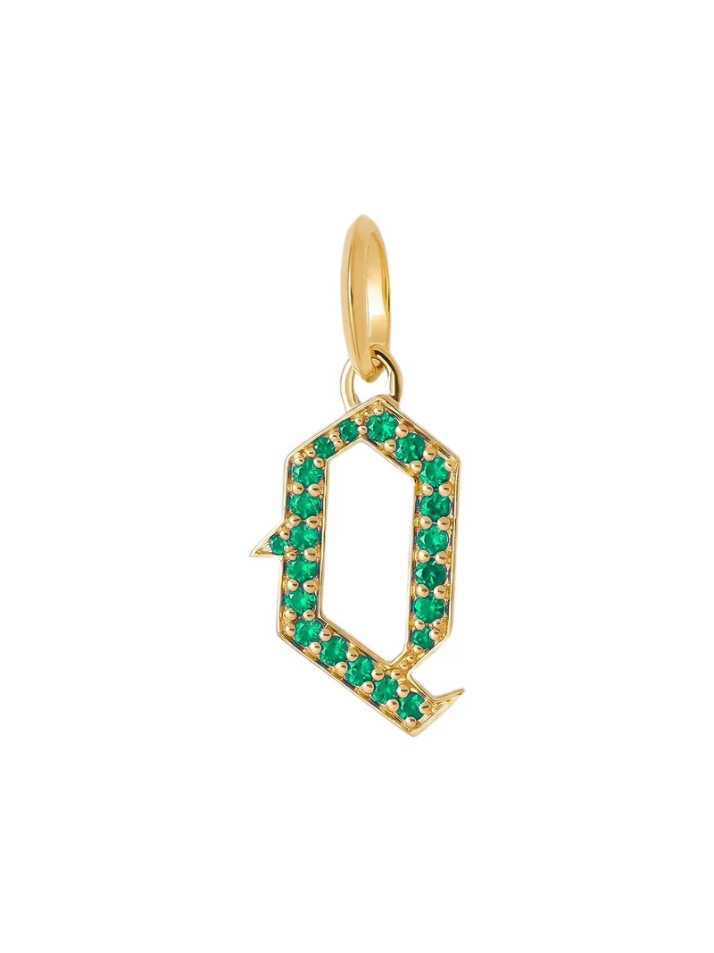 Jennifer Fisher Capital Gothic Letter Charm with Pavé Gemstones Emerald / Q