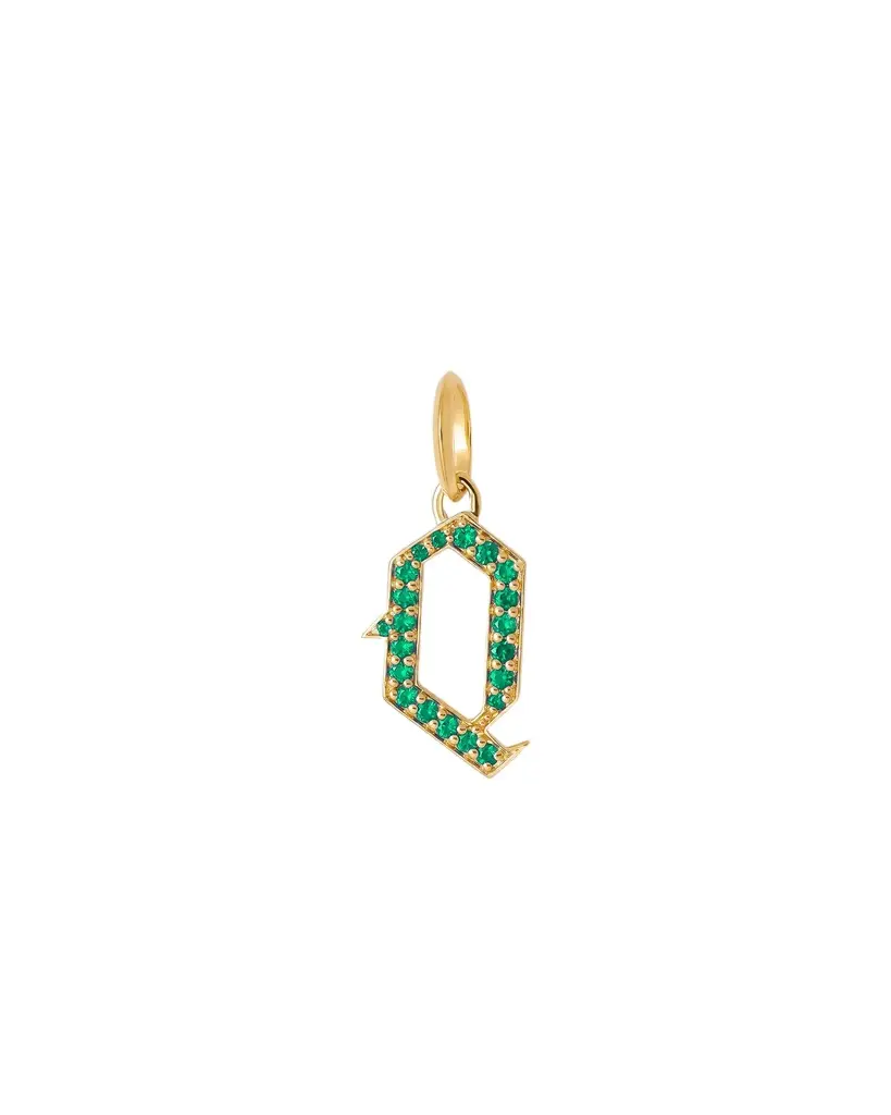 Jennifer Fisher Jennifer Fisher Capital Gothic Letter Charm with Pavé Gemstones Emerald / Q