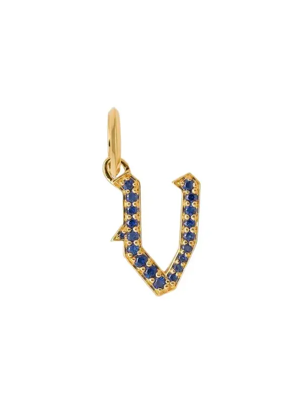 Jennifer Fisher Jennifer Fisher Capital Gothic Letter Charm with Pavé Gemstones Blue Sapphire / V