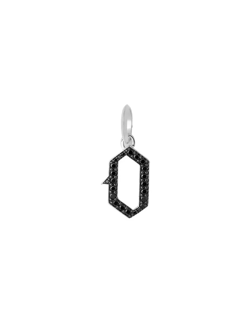 Jennifer Fisher Capital Gothic Letter Charm with Pavé Black Diamonds 18K White Gold / O Jennifer Fisher Capital Gothic Letter Charm with Pavé Black Diamonds 18K White Gold / O